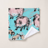 ピグ中国のイヤー誕生日オリジナルスケッチブルーBT バスタオルセット (ウォッシュタオル)