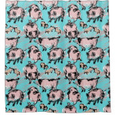 ピグ中国のイヤー誕生日オリジナルスケッチブルーSC シャワーカーテン (正面)