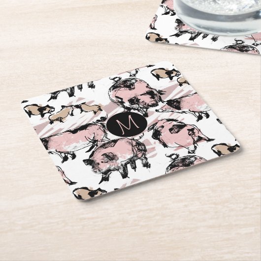 ピグ中国のイヤー2019オリジナルモノグラム正方形C スクエアペーパーコースター (アングル)