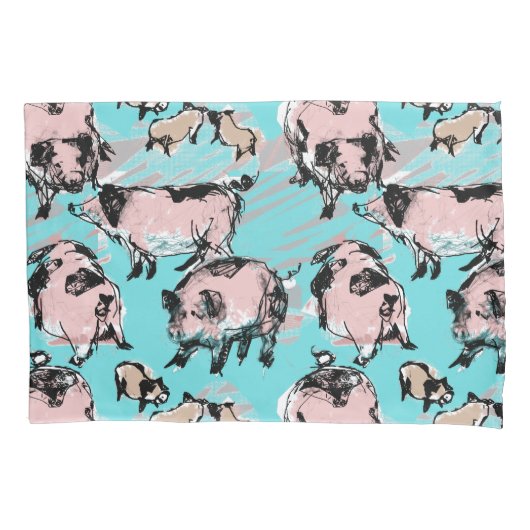 ピグ中国のイヤー〔占星術の〕十二宮図オリジナルスケッチブルーパソコン 枕カバー (正面)