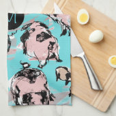 ピグ中国のイヤー〔占星術の〕十二宮図オリジナルモノグラムブルーK T キッチンタオル (四つ折り)