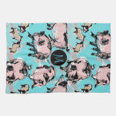 ピグ中国のイヤー〔占星術の〕十二宮図オリジナルモノグラムブルーK T キッチンタオル (横)