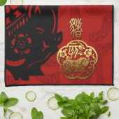 ピグ中国のカスタム新年〔占星術の〕十二宮図誕生日HandT キッチンタオル (折り畳み)