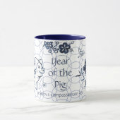 ピグ中国のブルー〔占星術の〕十二宮図の新年芸術的 マグカップ (中央)