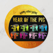 ピグ中国のラウンドの新ポップ・アートの年招待状 招待状 (正面/裏面)