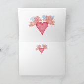 ピグ飛んでいるカップルと赤いハートバレンタイン シーズンカード (内部)