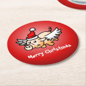 ピグ飛んでいるクリスマス紙コースター ラウンドペーパーコースター (アングル)