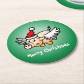 ピグ飛んでいるクリスマス紙コースター ラウンドペーパーコースター (アングル)