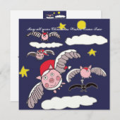 ピグ飛んでいるサンタ シーズンカード (正面/裏面)