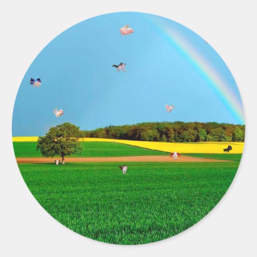 ピグ飛んでいるファームステッカー ラウンドシール (正面)