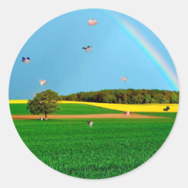 ピグ飛んでいるファームステッカー ラウンドシール