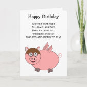 ピグ飛んでいるユーモアのある誕生日カード カード (正面)
