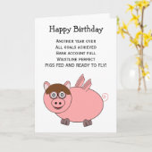 ピグ飛んでいるユーモアのある誕生日カード カード (黄色い花)