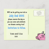 ピグ飛んでいる新婦と新郎は日付はがきを保存する 案内ポストカード (裏面)