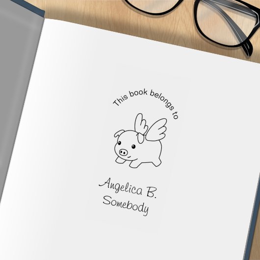 ピグ飛んでいる蔵書票 ラバースタンプ