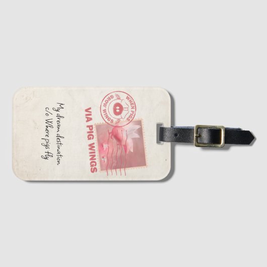 ピグ飛んでいる郵便荷物タグ ラゲッジタグ (正面横)