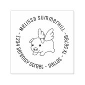 ピグ飛んでいる- Piglet with Wings Round Address 2 セルフインキングスタンプ (デザイン)