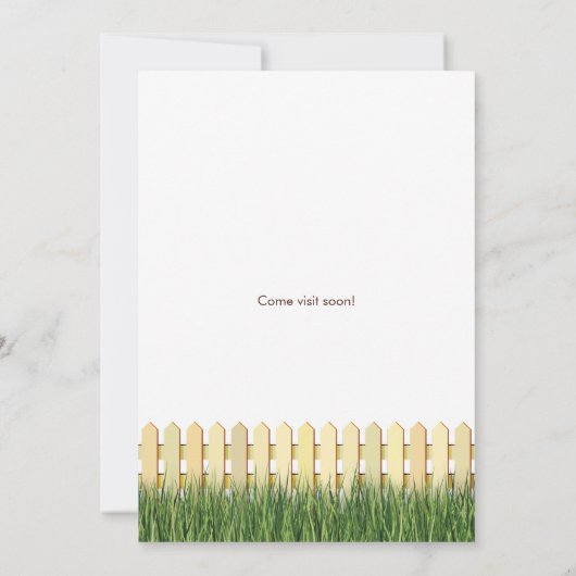 ピケットフェンスとガーデン付き新しい住所カード 案内状 (裏面)