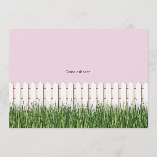 ピケットフェンスとガーデン付き新しい住所カード 案内状 (裏面)