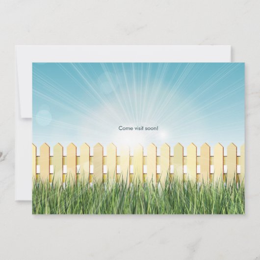 ピケットフェンスとフレアを使用した発表の移動 案内状 (裏面)