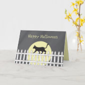 ピケットフェンスに乗った怖い黒猫 カード (黄色い花)