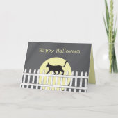 ピケットフェンスに乗った怖い黒猫 カード (正面)