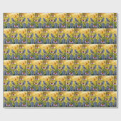 ピケットフェンスに止まったスズメ ラッピングペーパー (フラット)