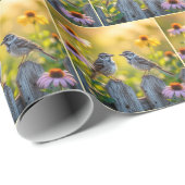 ピケットフェンスに止まったスズメ ラッピングペーパー (ロールコーナー)