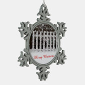 ピケットフェンスに雪をカスタマイズ可能 スノーフレークピューターオーナメント (左)