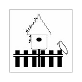 ピケットフェンス付きバードハウスウッドアートスタンプ ラバースタンプ (インプリント)