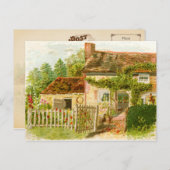 ピケ魅力的ットフェンス付き煙突コテージ ポストカード (正面/裏面)