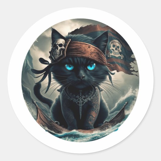 ピコアートおもしろい抽象芸術猫 ラウンドシール (正面)