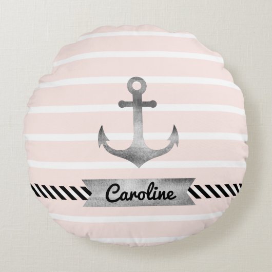 ピコンテンポラリーックストライプいかりパーソナライズされた ラウンドクッション (正面)