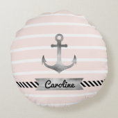 ピコンテンポラリーックストライプいかりパーソナライズされた ラウンドクッション (裏面)