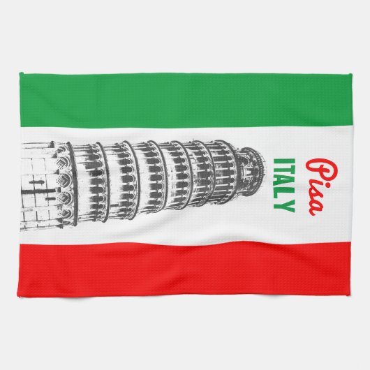 ピサおよびイタリアンな旗のカスタマイズ斜塔 キッチンタオル (横)