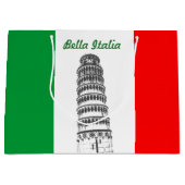 ピサおよびイタリアンな旗のカスタマイズ斜塔 ラージペーパーバッグ (正面)
