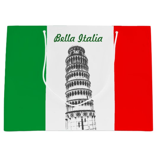 ピサおよびイタリアンな旗のカスタマイズ斜塔 ラージペーパーバッグ (正面)