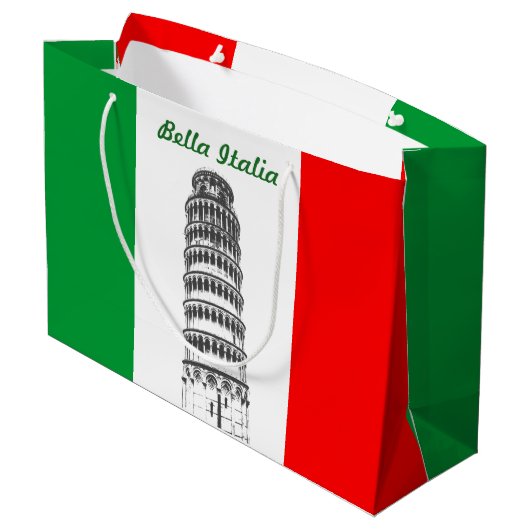 ピサおよびイタリアンな旗のカスタマイズ斜塔 ラージペーパーバッグ (裏面アングル)