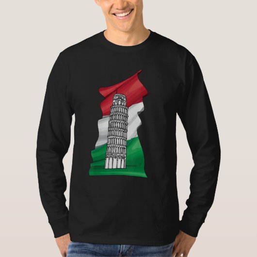 ピサの傾いた塔とイタリア国旗 Tシャツ (正面)