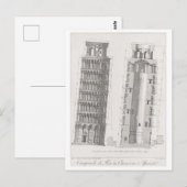 ピサの建築図の斜塔 ポストカード (正面/裏面)