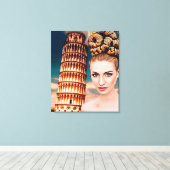 ピサの美しい女性の塔を傾ける抽象芸術アート キャンバスプリント (インサイチュ (ウッドフロア))