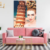 ピサの美しい女性の塔を傾ける抽象芸術アート キャンバスプリント (インサイチュ (リビング))