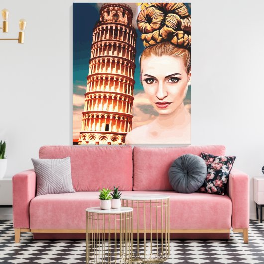 ピサの美しい女性の塔を傾ける抽象芸術アート キャンバスプリント (インサイチュ (リビング))