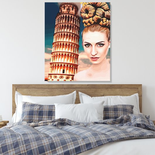 ピサの美しい女性の塔を傾ける抽象芸術アート キャンバスプリント (インサイチュ (寝室))