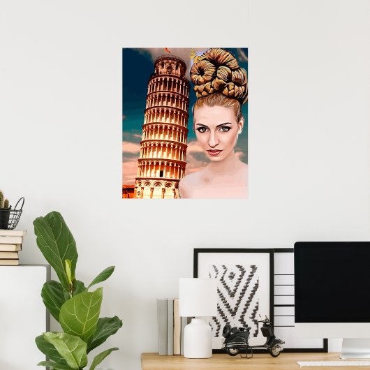 ピサの美しい女性の塔を傾ける抽象芸術アート ポスター (ホームオフィス)