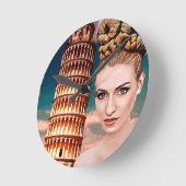 ピサの美しい女性の塔を傾ける抽象芸術アート ラウンド壁時計 (傾斜)