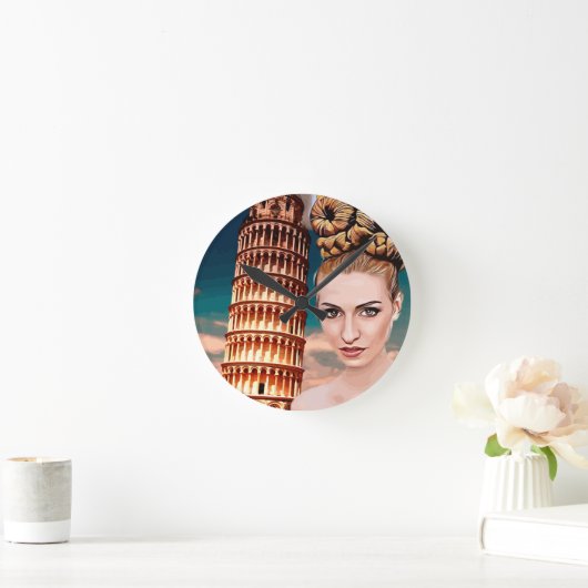 ピサの美しい女性の塔を傾ける抽象芸術アート ラウンド壁時計 (ホーム)