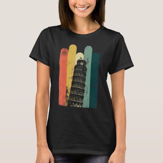ピサイタリアの傾いたタワー建物ランドマーク Tシャツ (正面)
