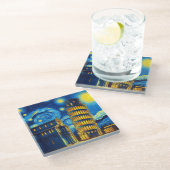 ピサイタリアの星空の夜の傾いた塔 ガラスコースター (アングル)