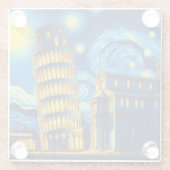 ピサイタリアの星空の夜の傾いた塔 ガラスコースター (裏面)